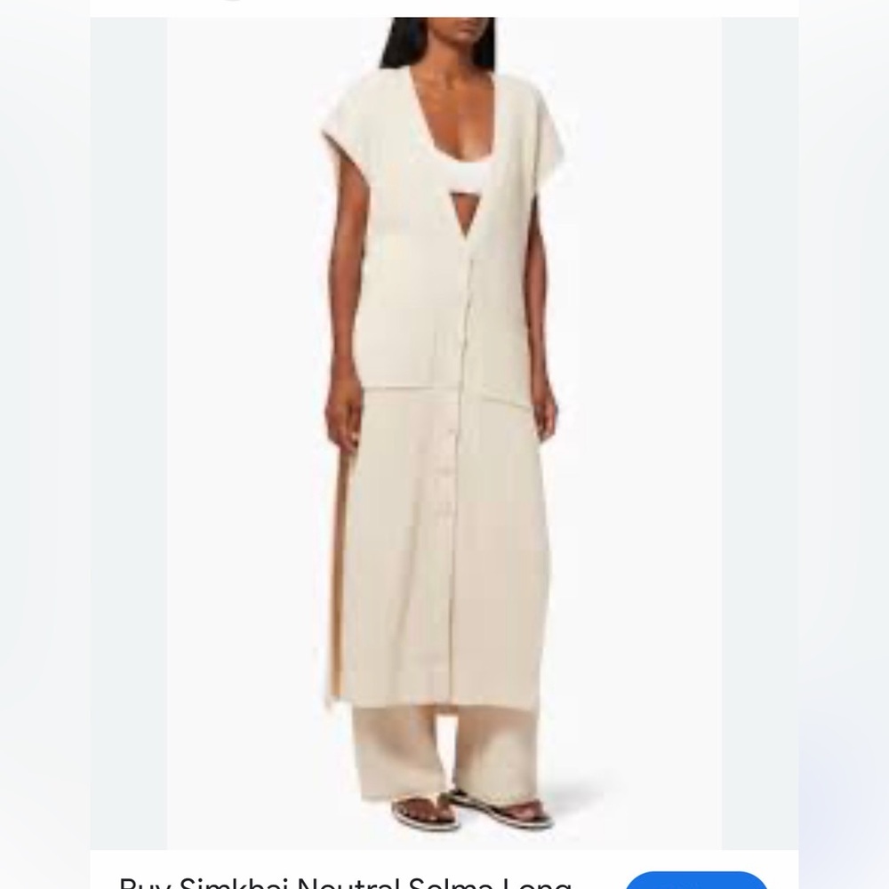 Jonathan Simkhai | Neutral Selma Long Cardigan in Ribbed Knit wool, cotton blend - Picture 2 of 11